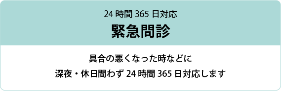 緊急問診：具合の悪くなった時などに深夜・休日間わず24時間365日対応します